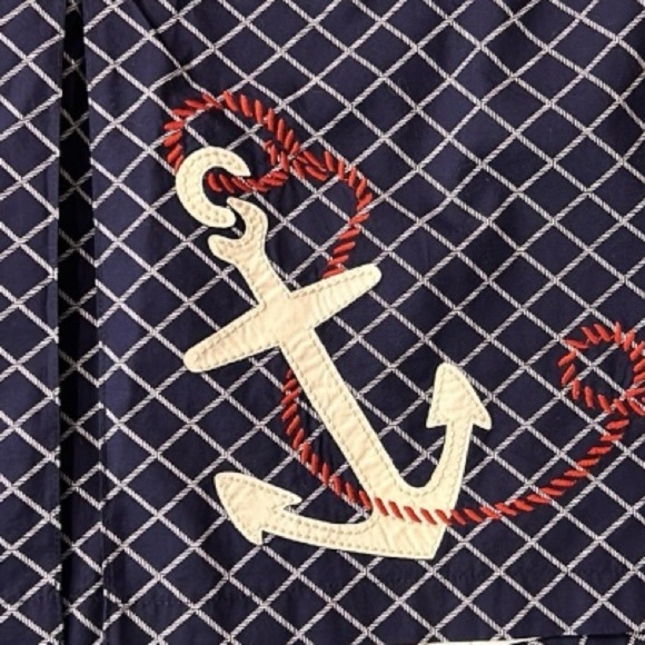 L.L. Bean Pleated Nautical Anchor Blue White A-Line Skirt Size 10 - Picture 2 of 9